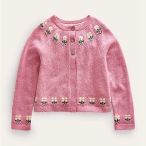 Mini Boden Pink Floral Embroidered Cardigan